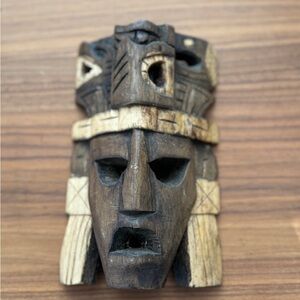 Vintage Handcrafted Wooden Tribal Mask Wall Decor